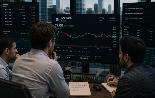 SOL holds $77 as ETF inflows and bullish derivatives signal further upside